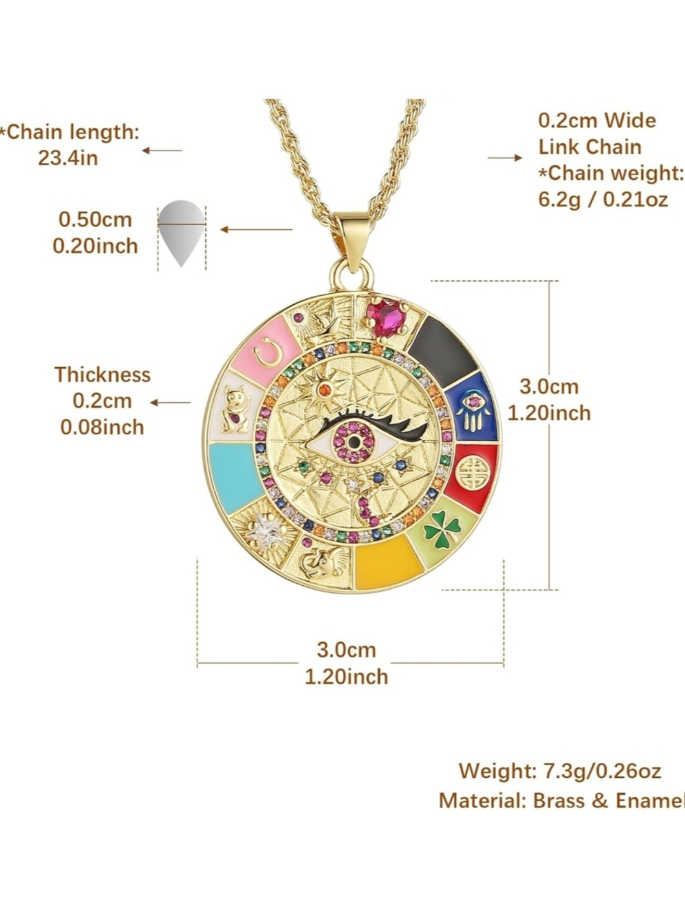 Gold Multi-Color Enamel Lucky Eye Pendant Necklace - Picture 4 of 7